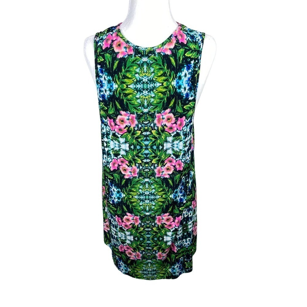 Show Me Your Mumu Garret Tank Dress Green Floral Sleeveless High-Neck Size XS